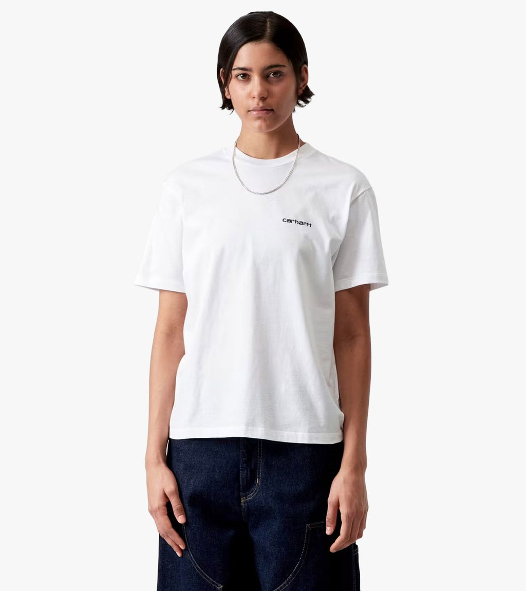 Valge W´ s/s script embroidery t-s