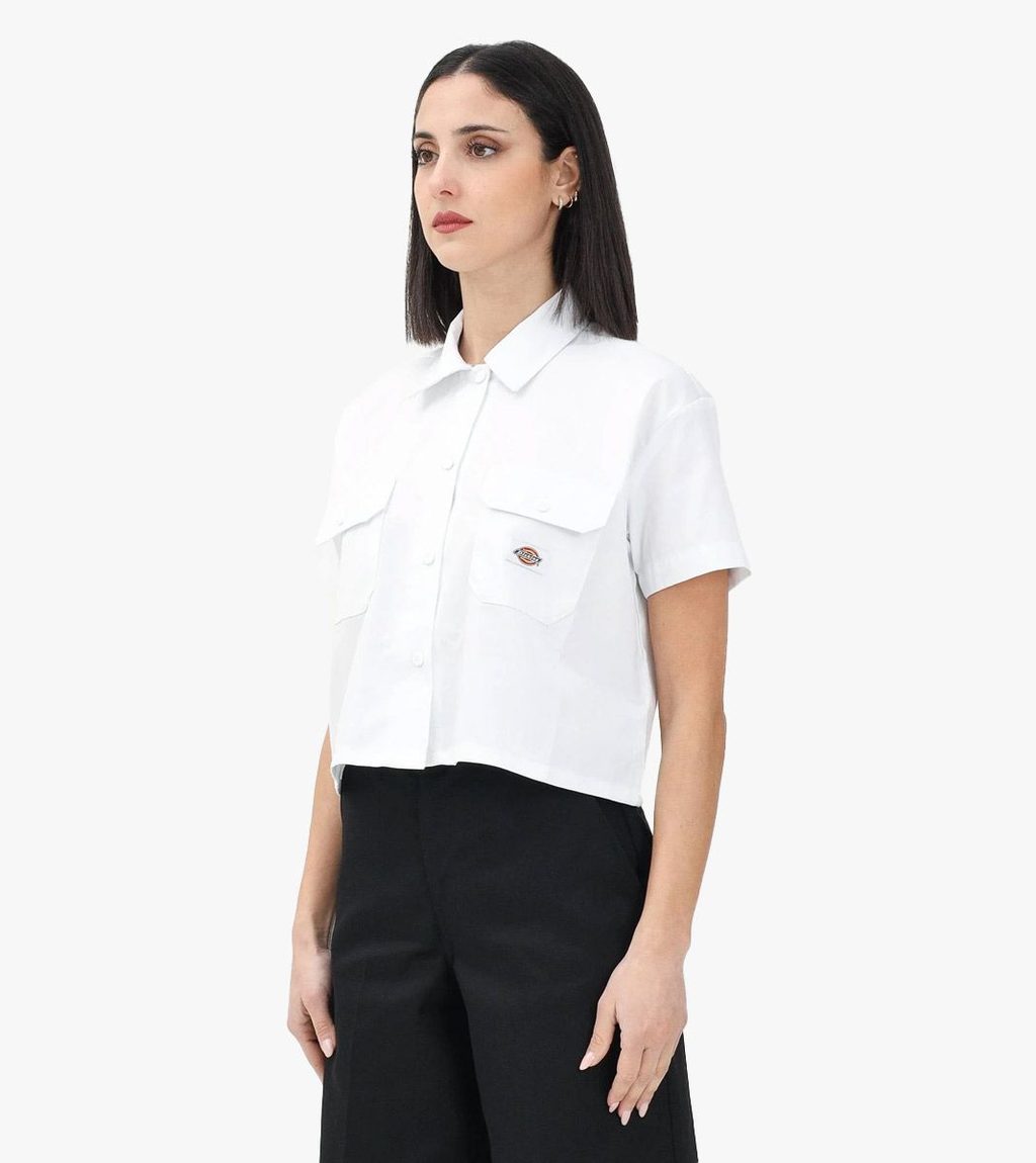 White SS CROPPED WORK SHIRT