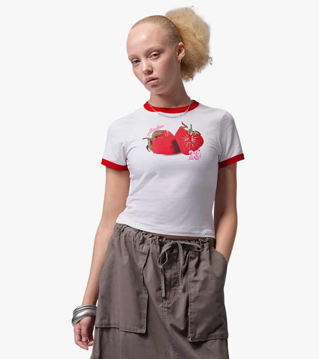 Valge W j strwby ringer tee