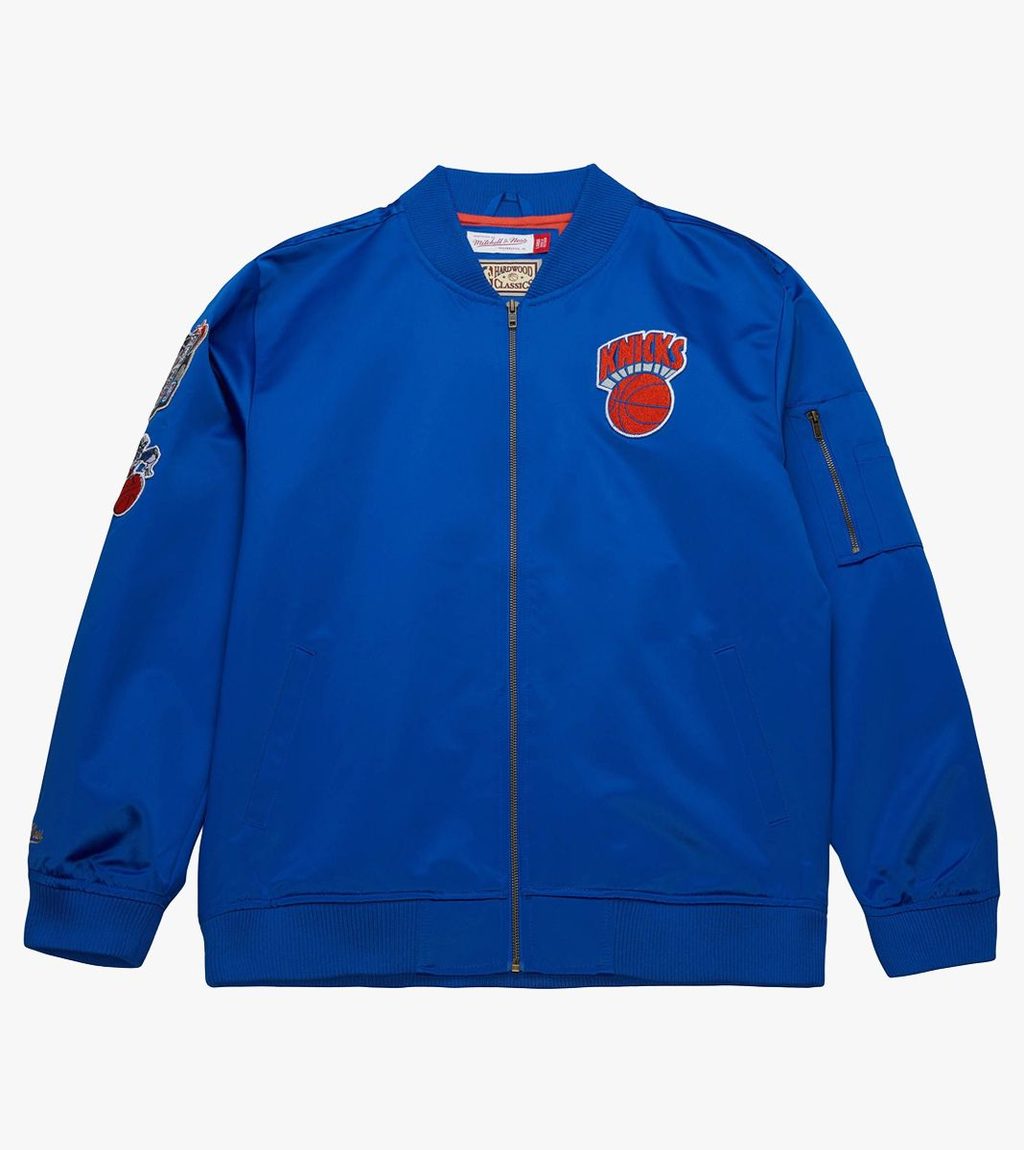 Sininen Nba lightweight satin bomber vintage logo knicks