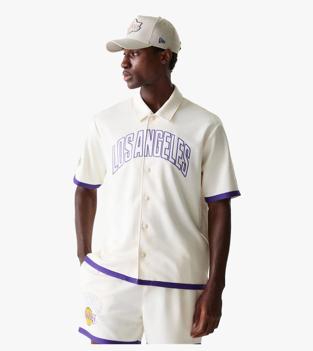 White NBA SNAP BUTTON SHIRT LAKERS