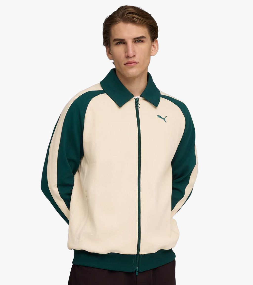 Green T7 RELAXED WING COLLAR JACQUARD TRACK JACKET