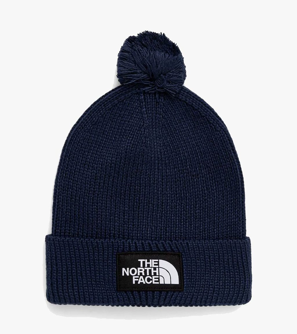 Blue TNF LOGO BOX POM BEANIE