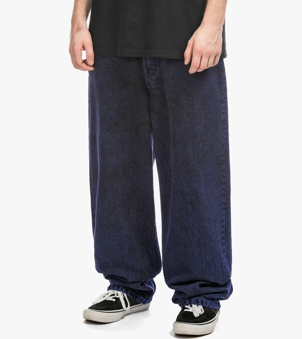 Sininen CHECK-5 BAGGY ACID OVERDYED DENIM PANTS