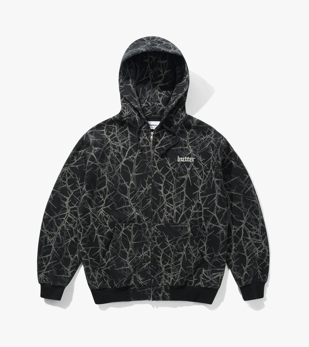 Black THORN CAMO WAFFLE ZIP-THRU HOOD