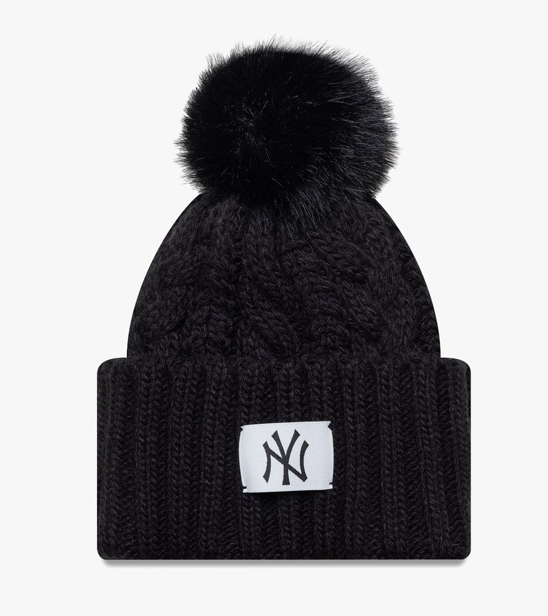 Black FEMALE CABLE WIDE BEANIE