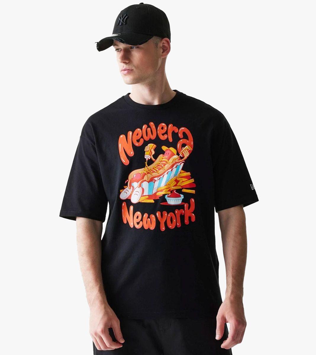 Juoda New era food graphic os tee