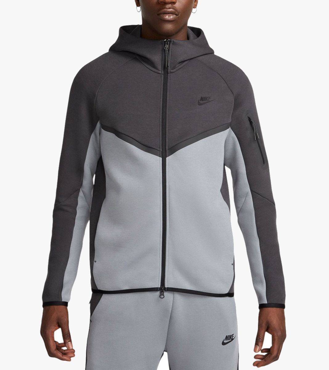 Pelēka M NK TCH FLC FZ WR HOODIE